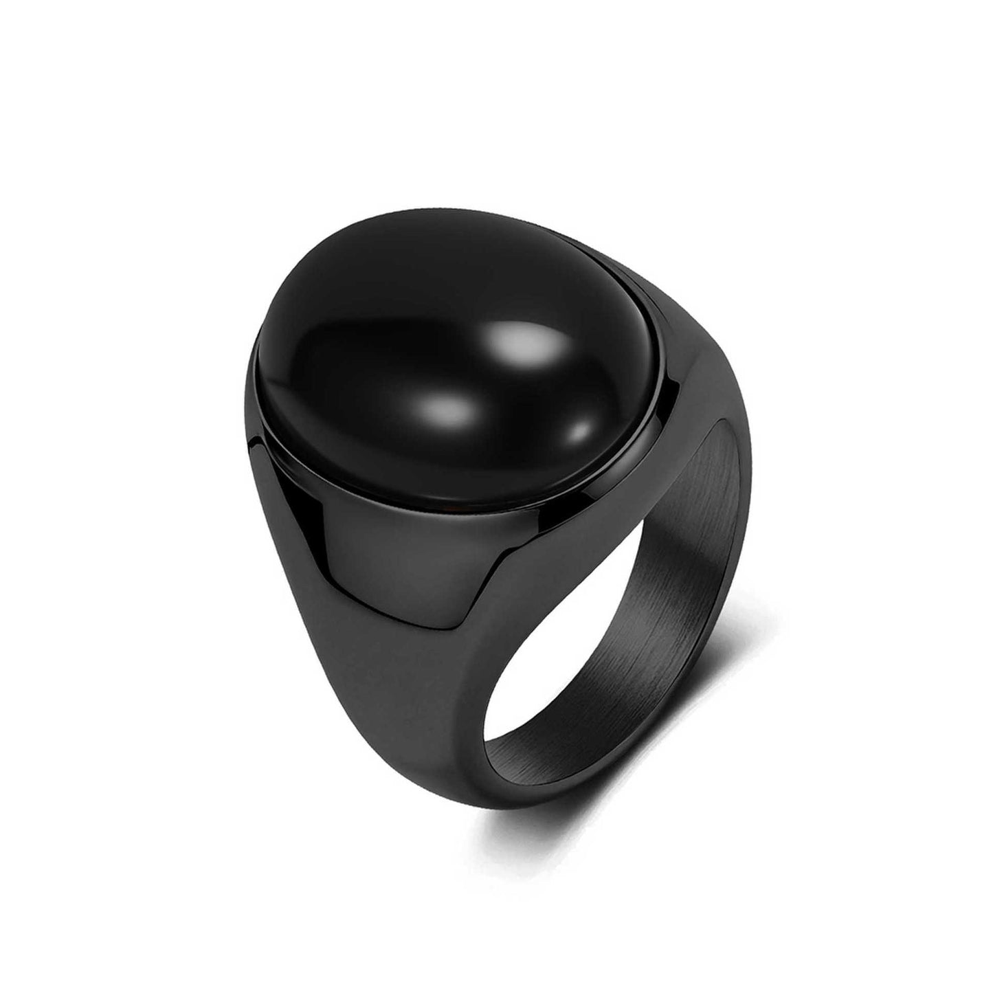 Simple Glossy Titanium Steel Mosaic Oval Tigereye Niche High Sense Rings
