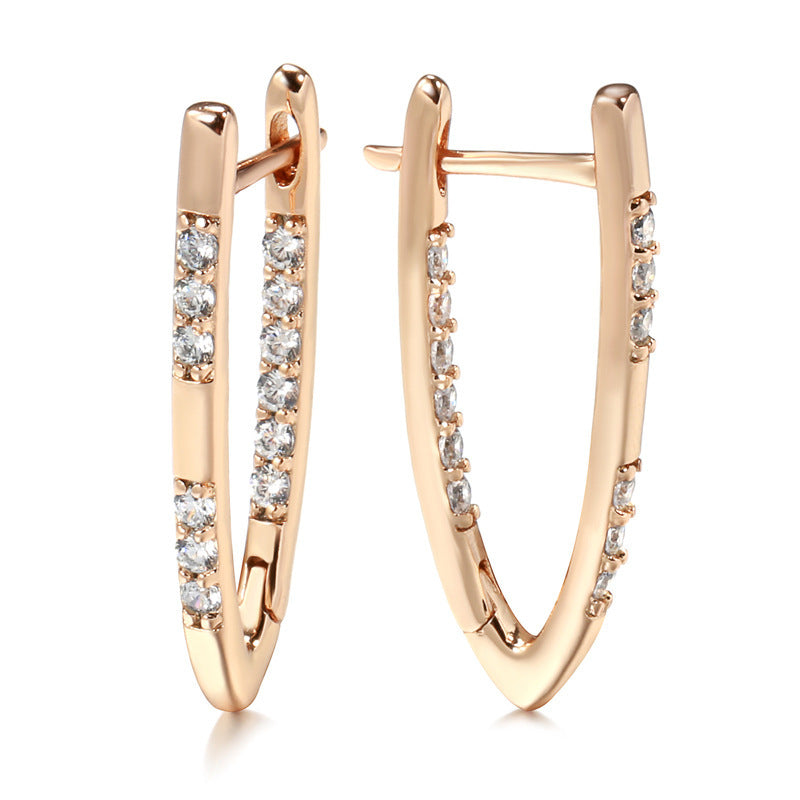 Women's Rose Gold Inlaid Shiny Zircon Retro Earrings