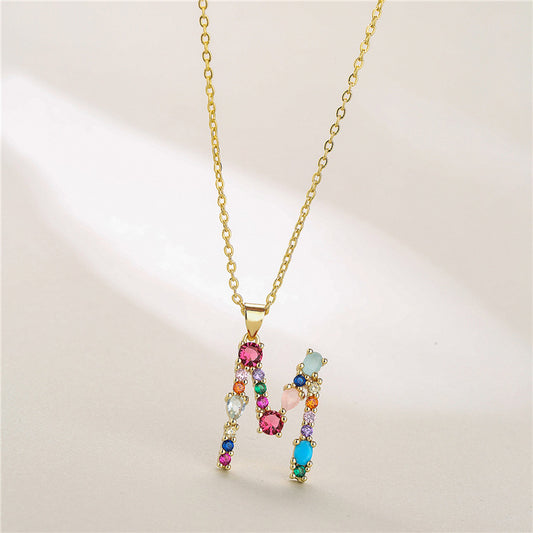 Letter Mixed Colored Gem Inlaid Clavicle Chain Necklaces