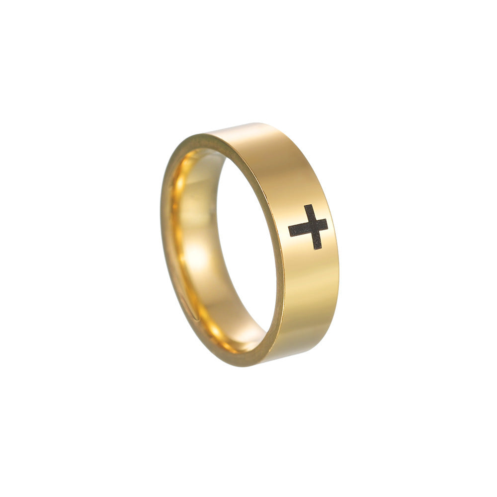 Cross Ornament Classic Marking Stainless Steel Rings