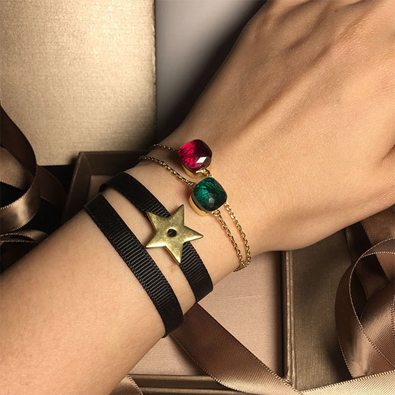 Women's Simple Gem Style Candy Color Crystal Bracelet