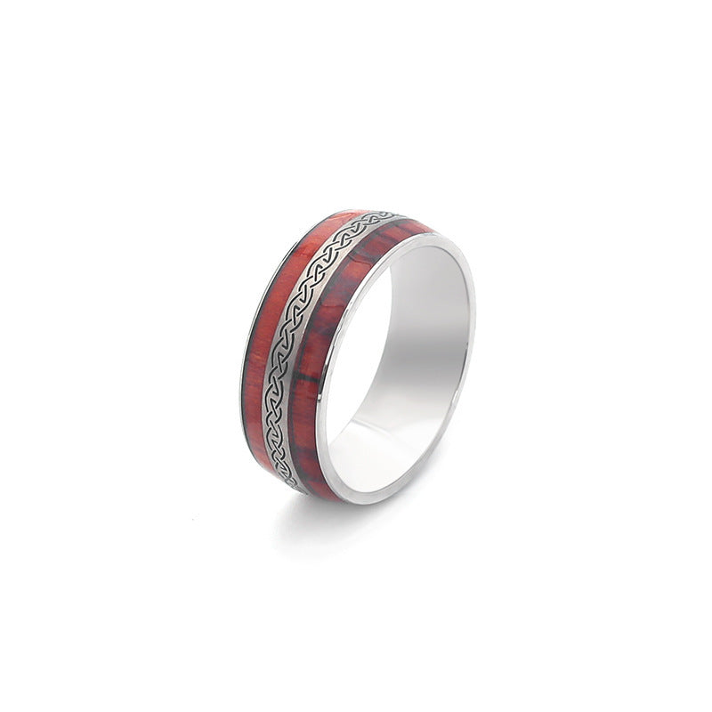 Retro Viking Rune Two-tone Wood Leather Rings