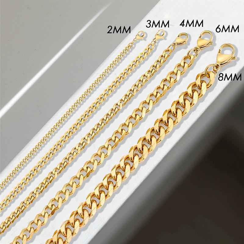Women's & Men's Cuban Link Chain Stainless Steel Street Sweater Gold Necklaces