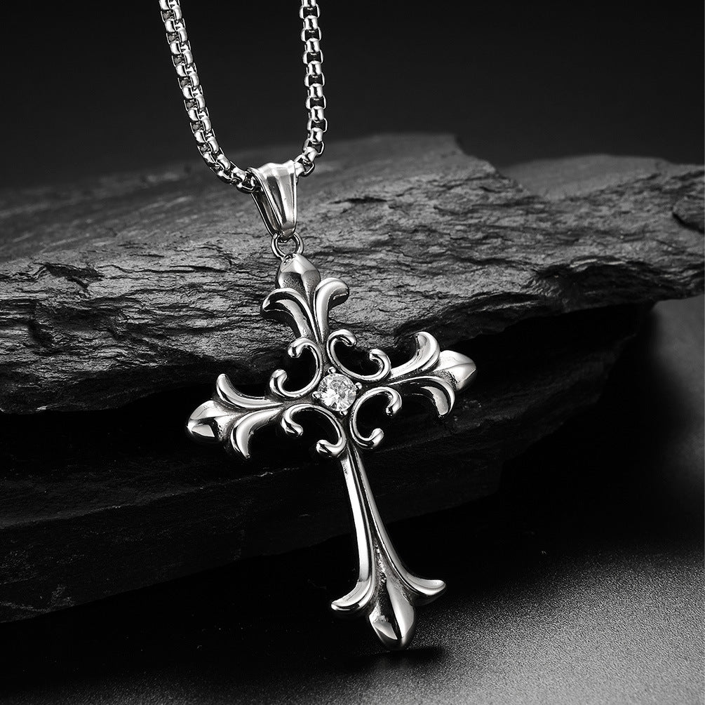 Gothic Style Vintage Cross Diamond Titanium Pendants