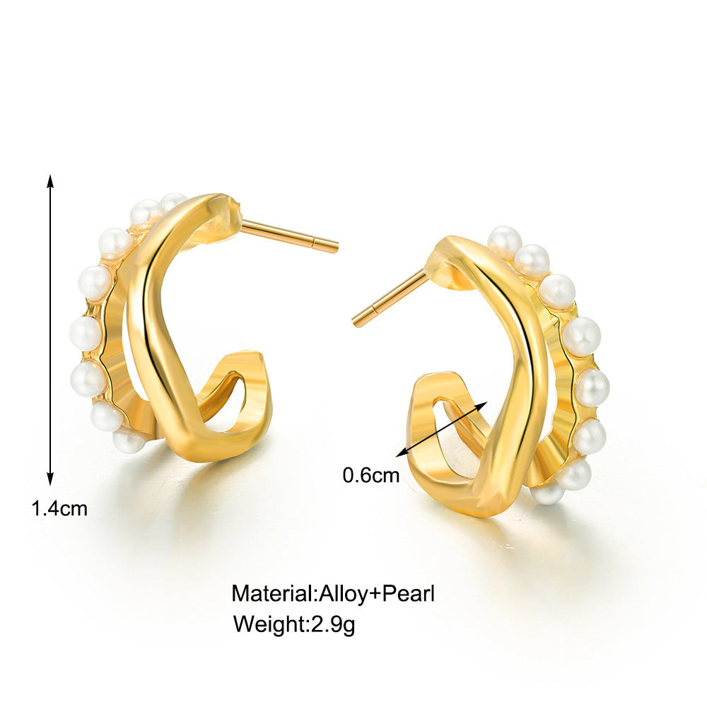Creative Personality Sense Niche Artificial Pearl Retro Temperament Twisted Stud Earrings