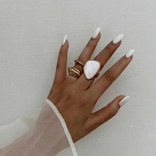 White Pearl Shell Mother Designer Hipster Thick Rings