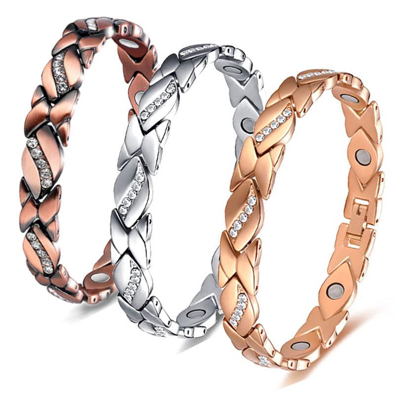 Red Copper Diamond Strong Magnetic Leaf Bracelets