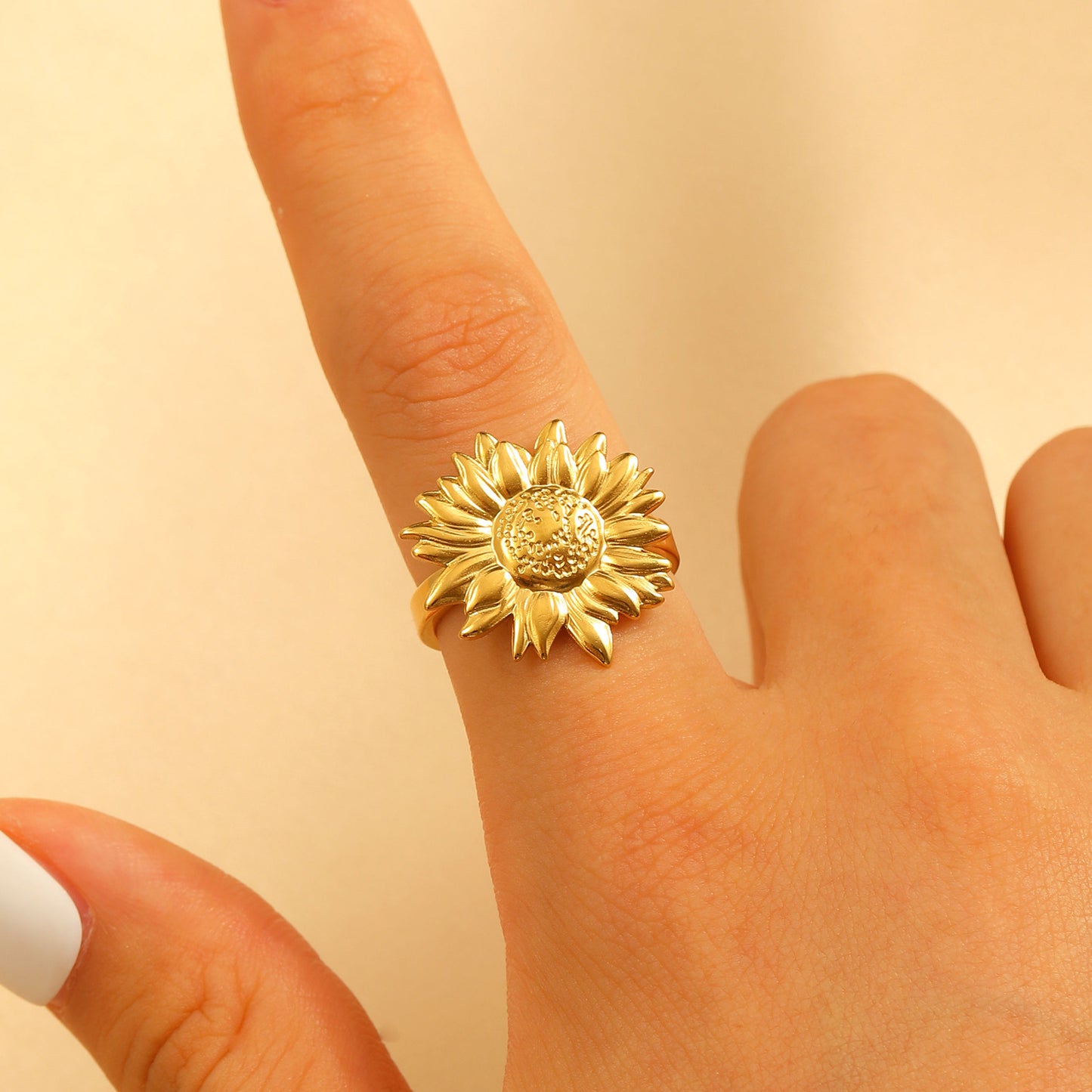 Steel Flower Leaf Female Exaggerated Personalized Hollow Ring