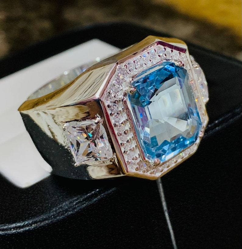 Luxury Square Sea Blue Zircon Week Rings