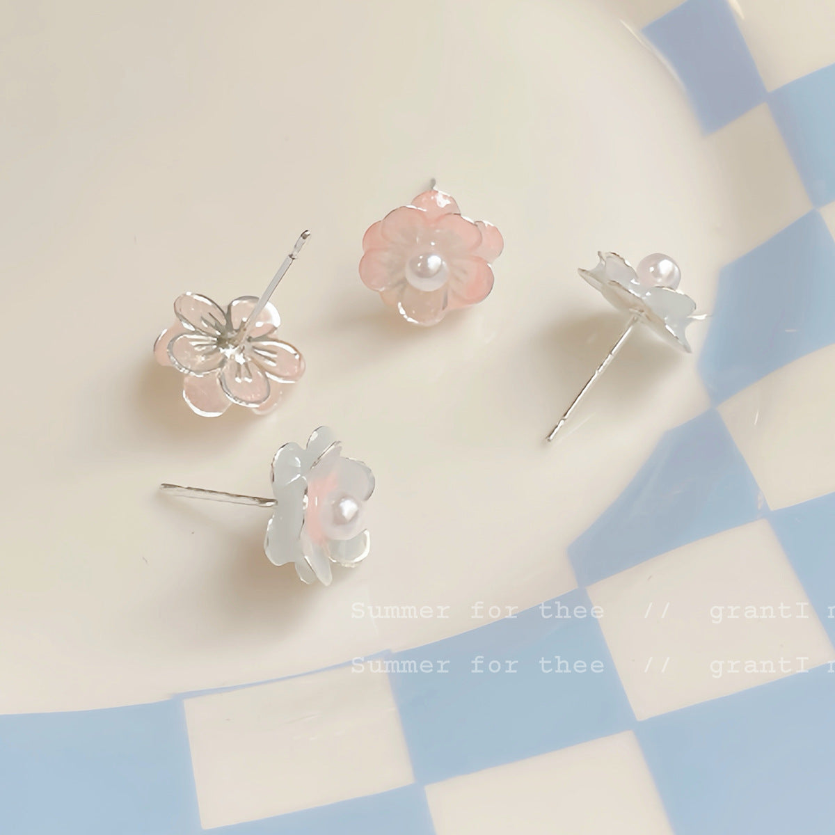 Cherry Blossom Ear Female Sier Needle Sweet Small Earrings