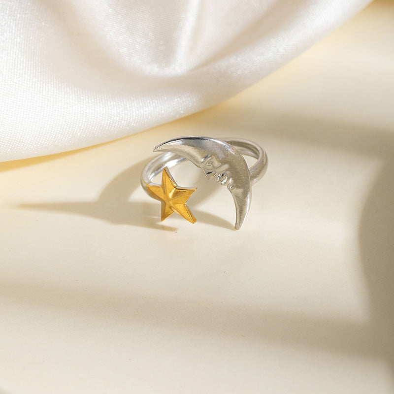 Women's Stainless Steel Star Moon Simple Flowers Titanium Index Ring