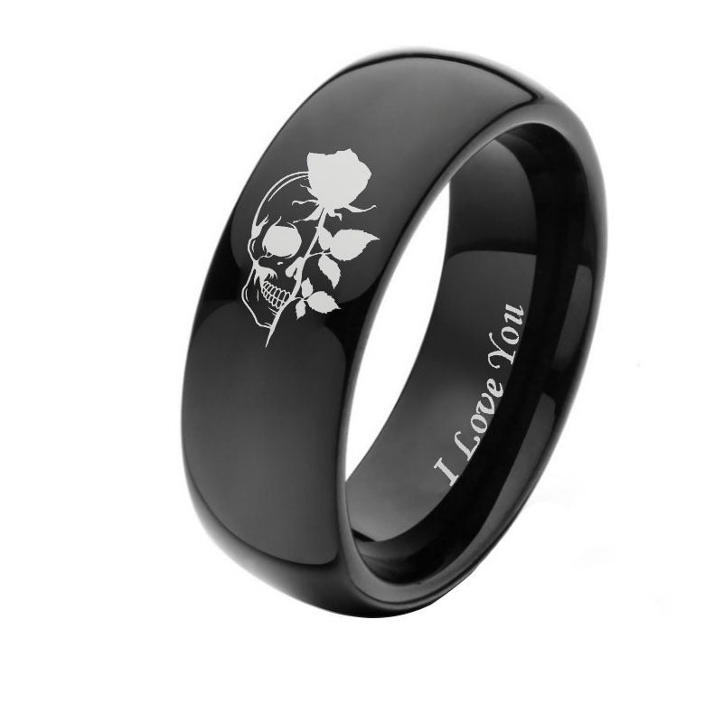 Women's & Men's Couple Skull Rose Stainless Steel Ring