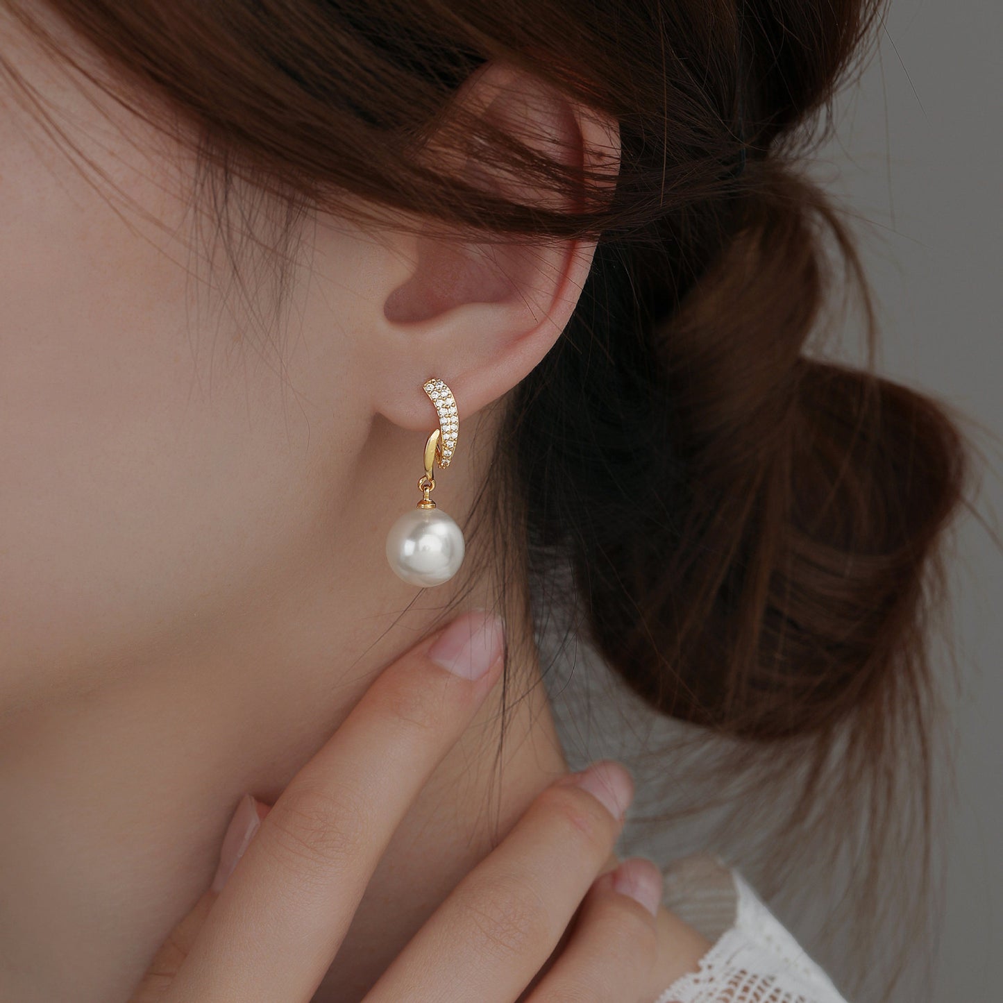 Sterling Sier Needle Pearl Female Ear Clip Stud Earrings