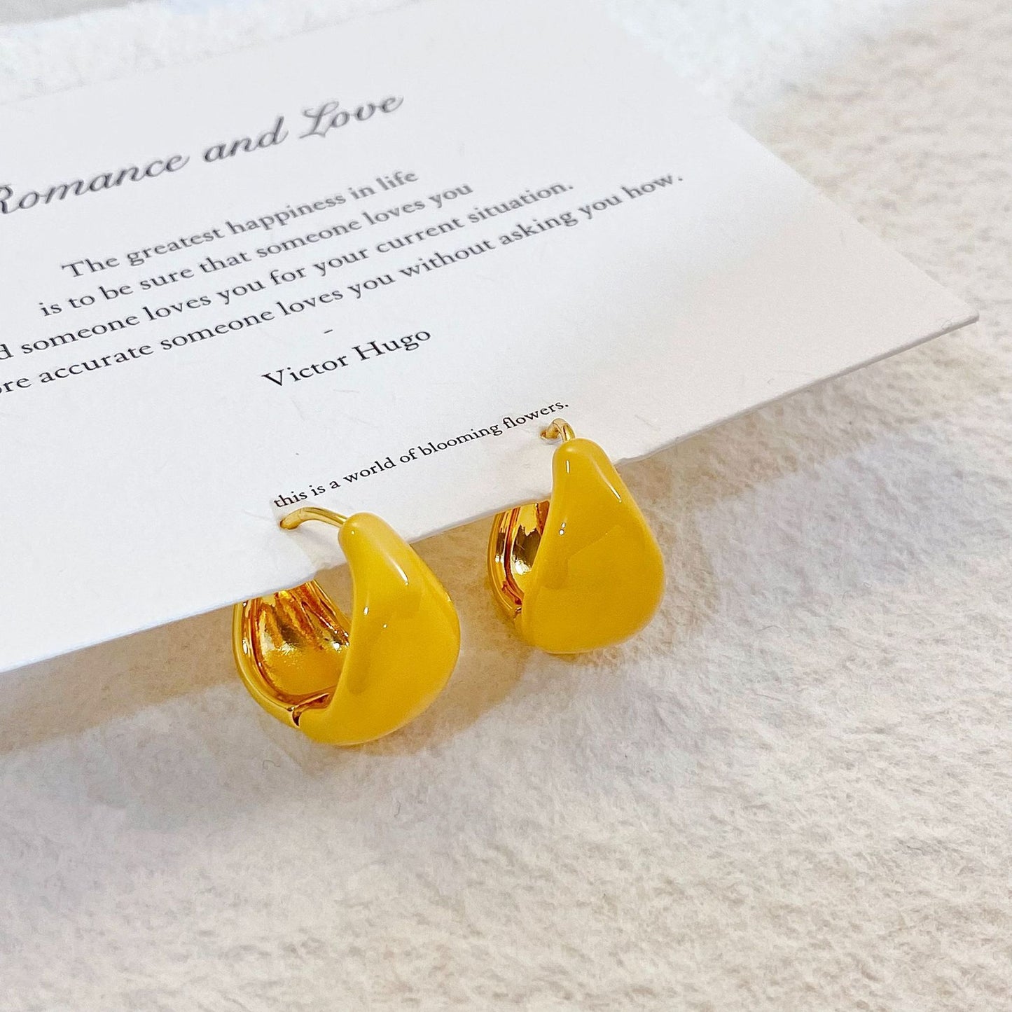 Plated Real Gold Ginger Flower Enamel Drip Glazed Female Sweet Earrings