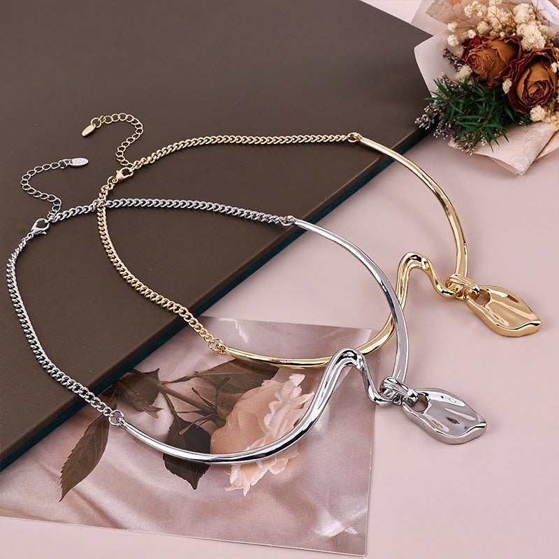 Lava Chain Hip Hop Cuban Link Irregular Personality Leaves Clavicle Necklace