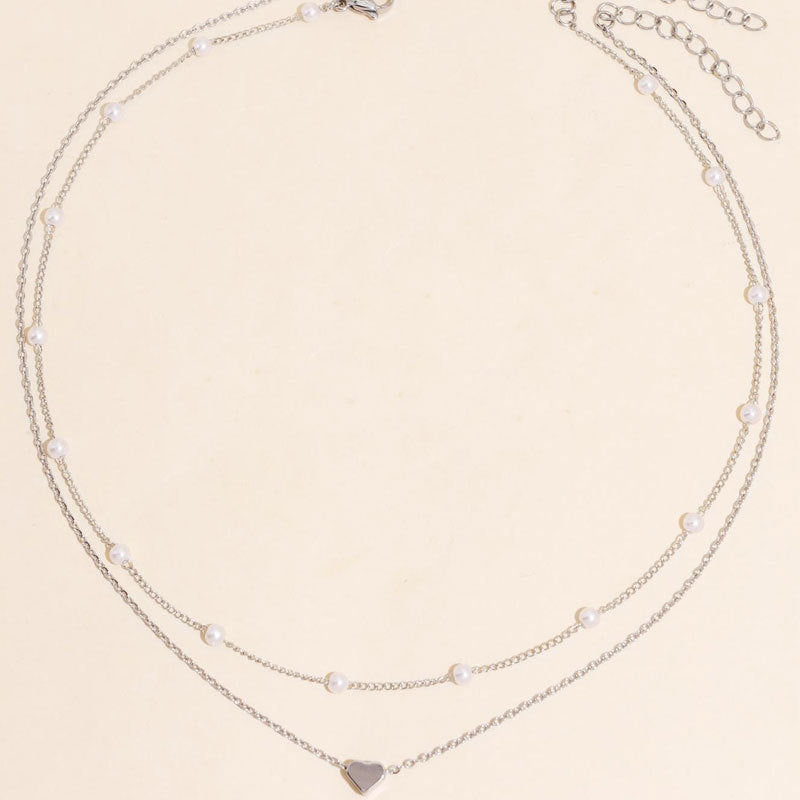Heart Female Vintage Alloy Twin Clavicle Necklace