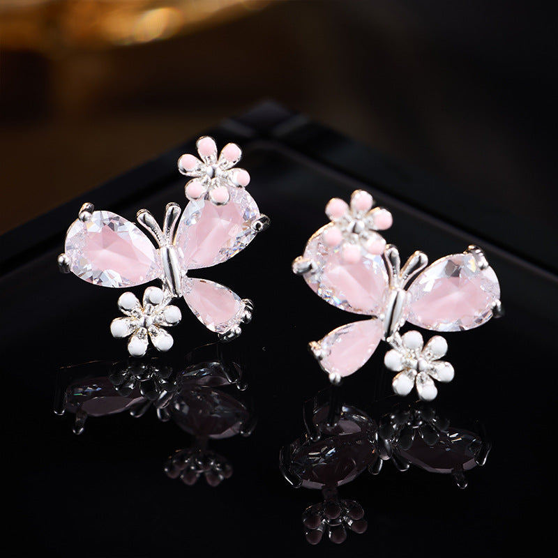 Women's Optional Zircon Small Flower Color Retention Electroplating Earrings
