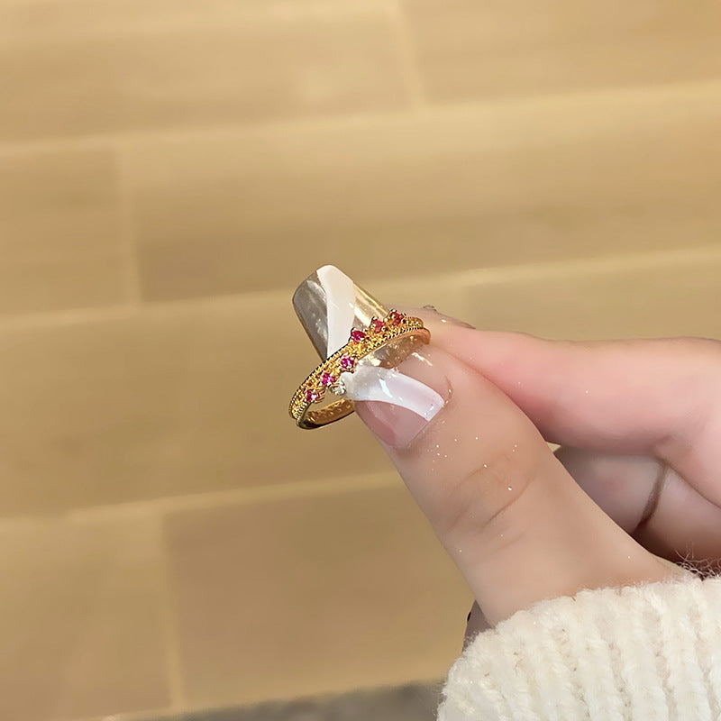 Rose Red Diamond Small Sugar Cube Rings