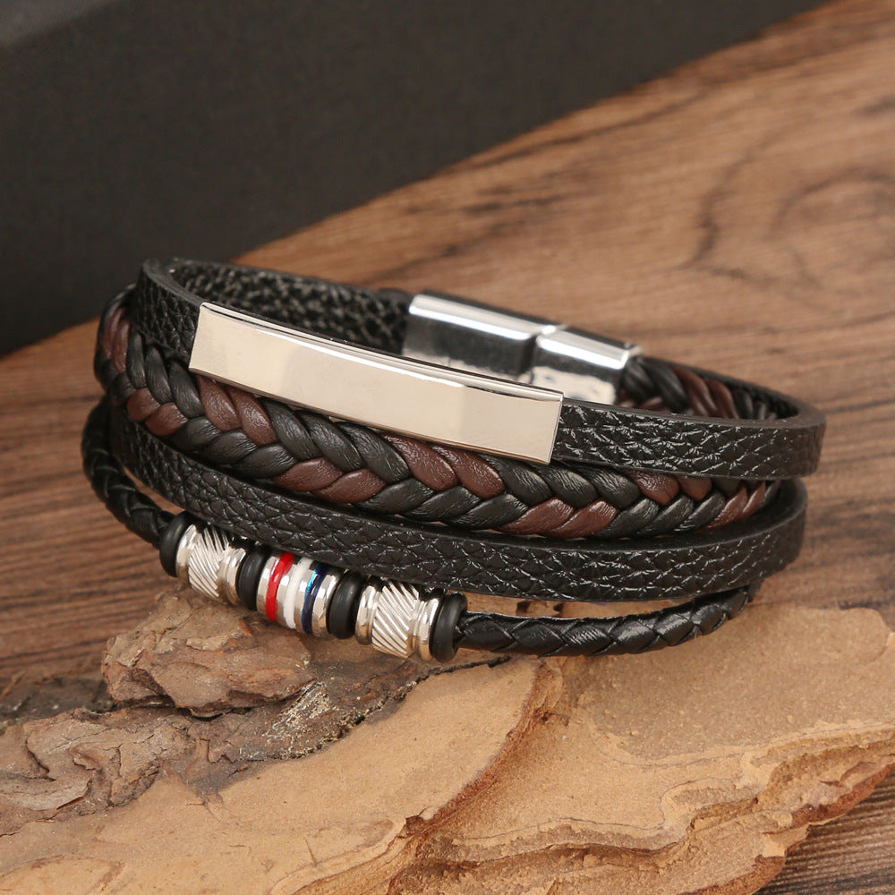 Men's & Women's High-grade Leather Hand Weaving Electroplated Alloy Bracelet