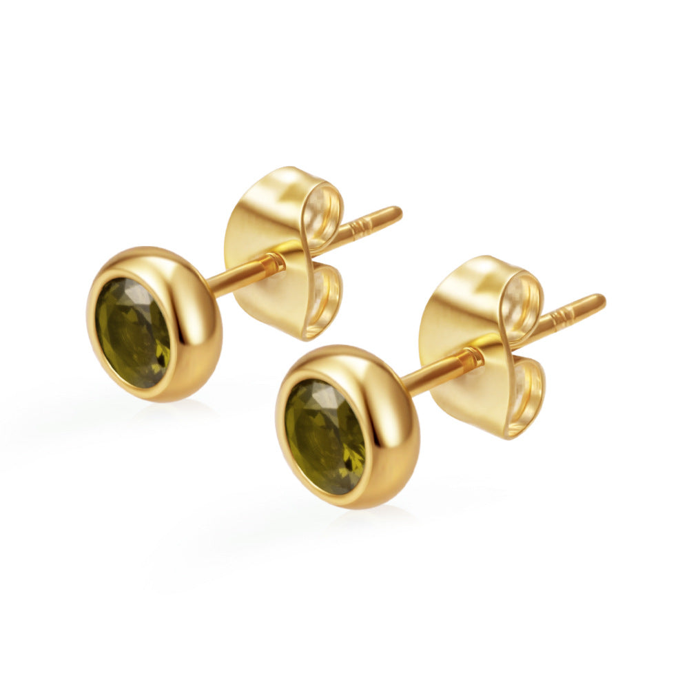 Women's Round Stainless Steel Zircon Trendy Versatile Real Gold Stud Earrings