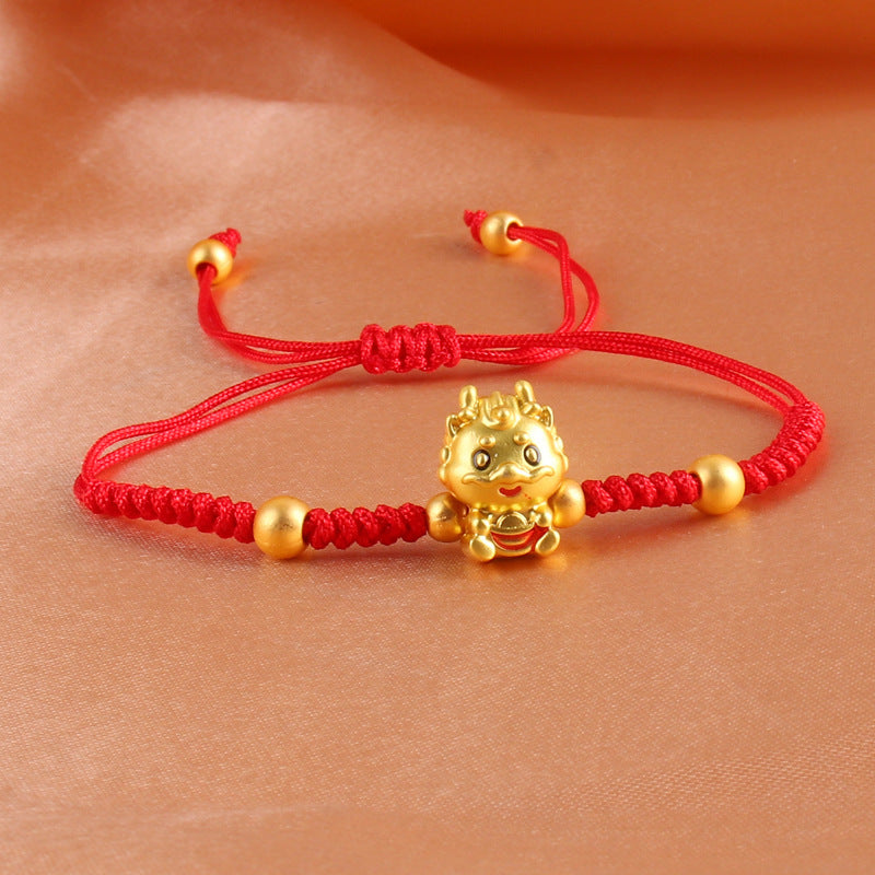 Chinese Style Hand-woven Gold-plated Dragon Red Rope Bracelets