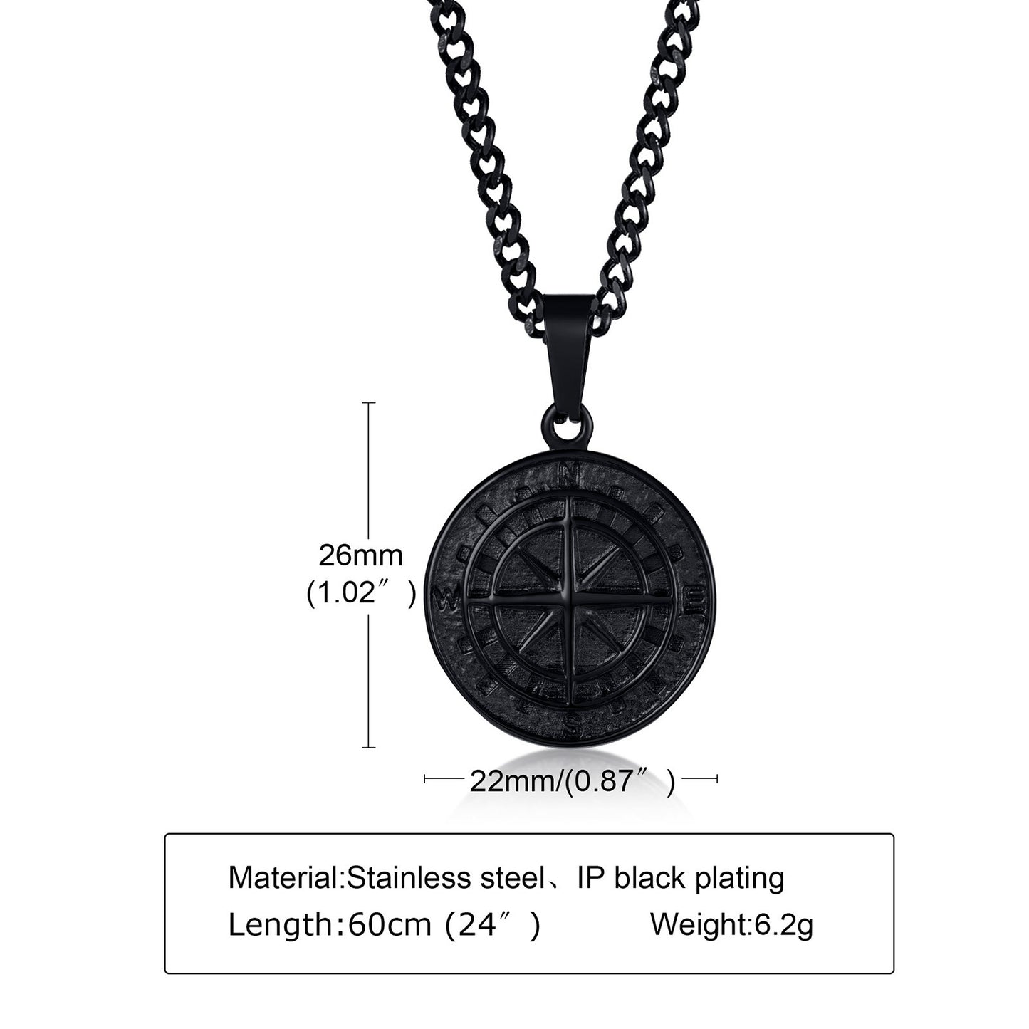 Men's Stainless Steel Compass Gold Coin Hip Pendants