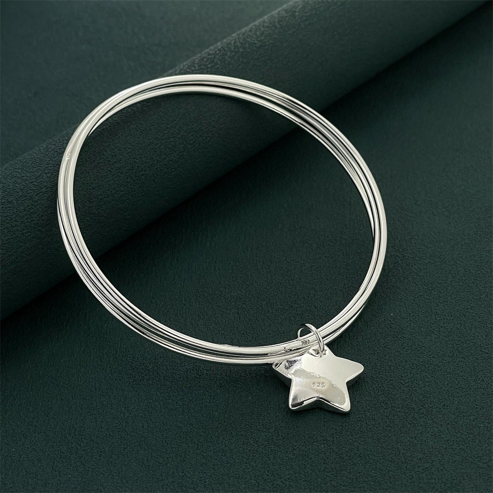 Stylish Charming Sier-plated Three-ring Star Popular Bracelets