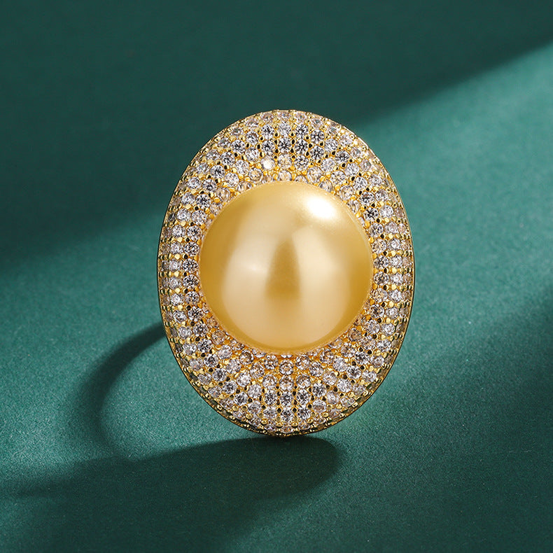 Philippine Sea Pearl Inlaid With Thick Gold Big Diamond Rings