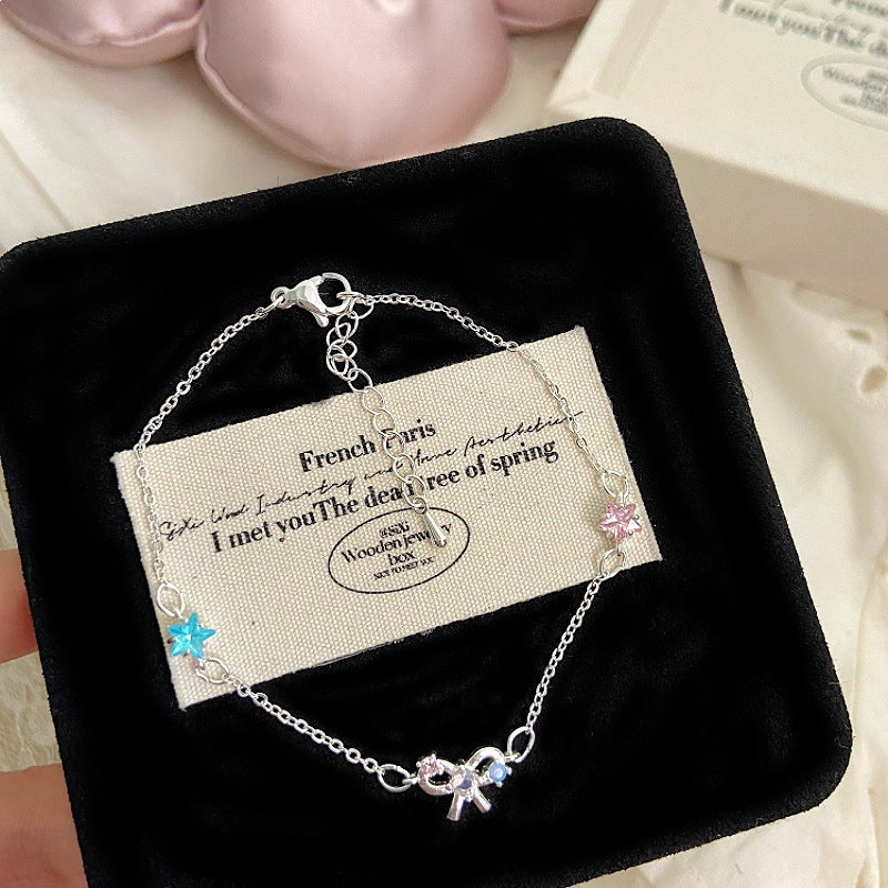 Pink Zircon Cake Bow Five-pointed Star Female Fresh Sweet Exquisite Bracelet