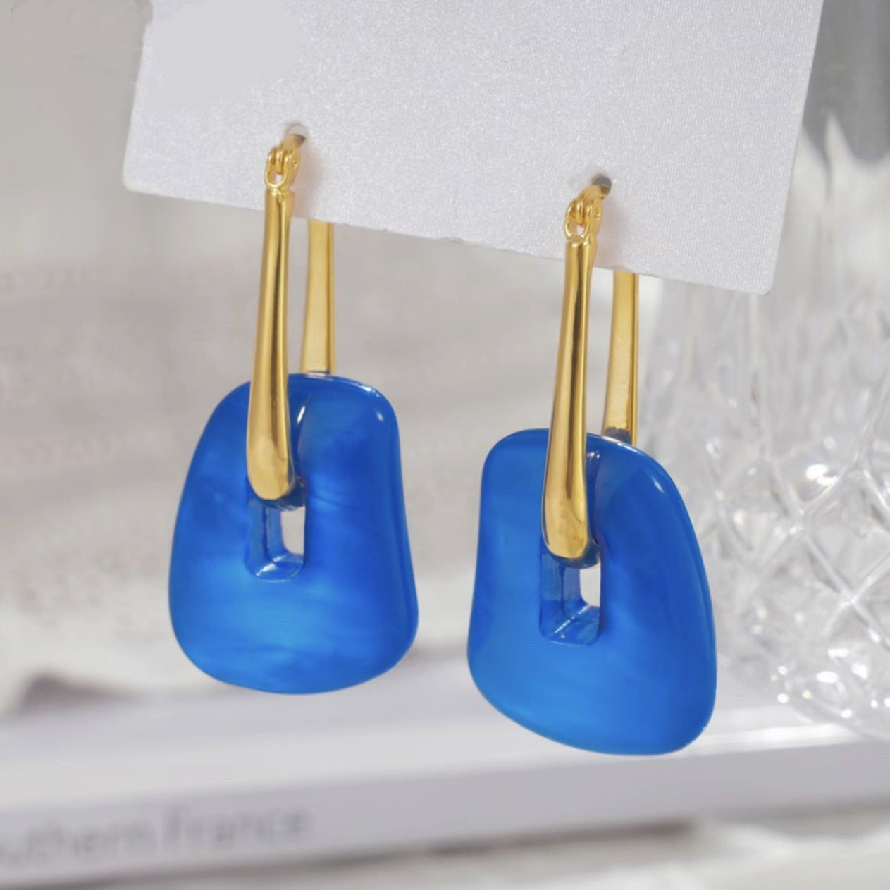 Women's Blue Square Exaggerated Cold Style Ear Clip Light Luxury Temperament Earrings