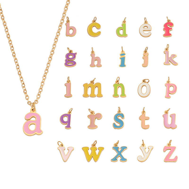 Drop Oil Color English Letter Card Titanium Necklace