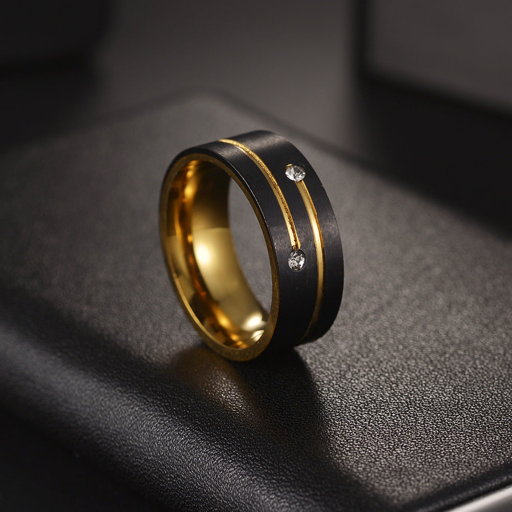 Two-color Black Gold Diamond Neutral Titanium Rings