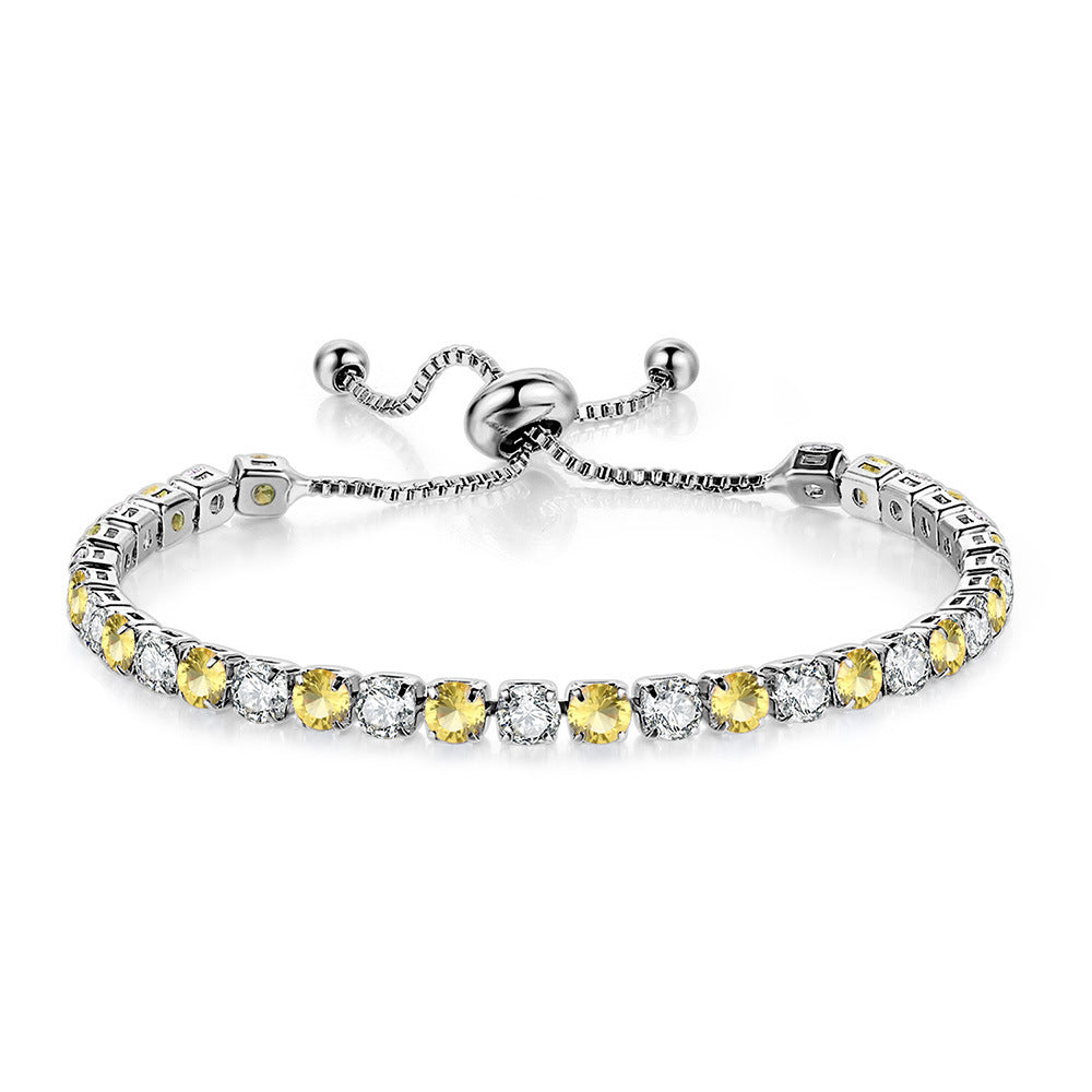 Color Zircon Female Full Diamond White Gold Plated Tennis Bracelets