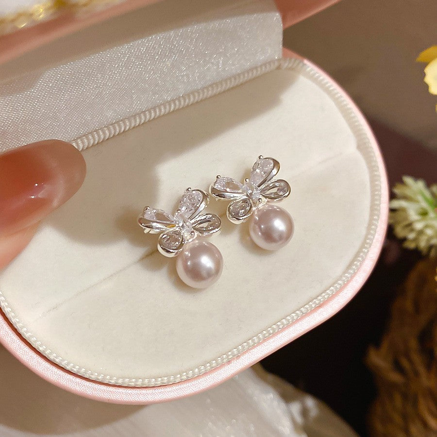 Women's Style Refined Zircon Flower Pearl Light Luxury High-grade Ear Earrings