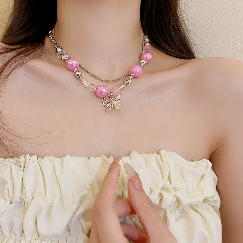 Stitching Stars Hollow Heart Female Hot Sweet Cool Light Luxury Necklace