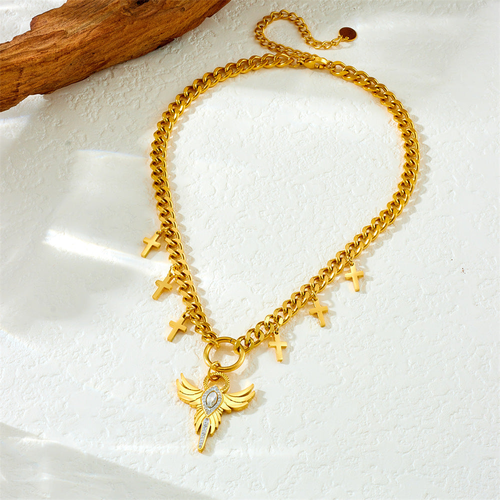 Gold Plated Sun Cross Goddess Eight Awn Star Curb Stainless Necklaces