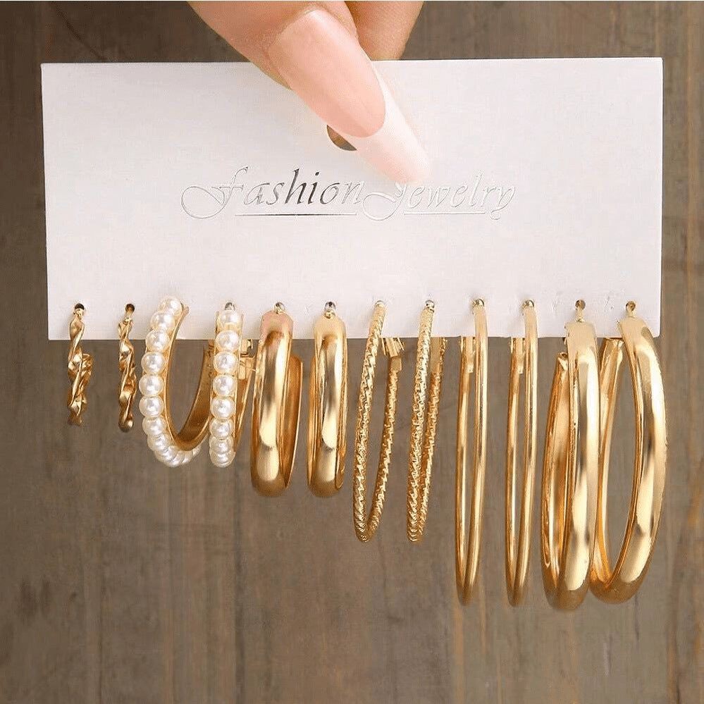 Women's Pearl Alloy Square Geometric Combination Earrings