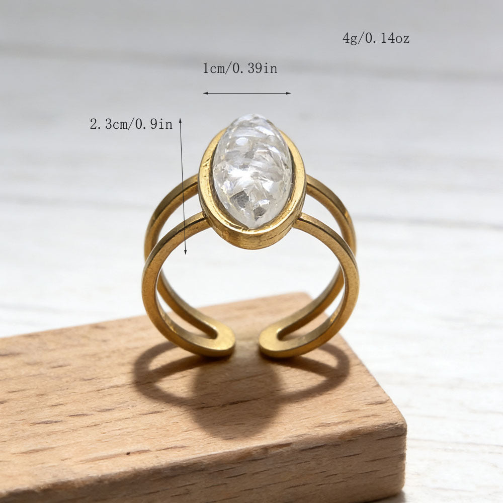 Stainless Steel Oval Resin Female Personality Retro High Rings