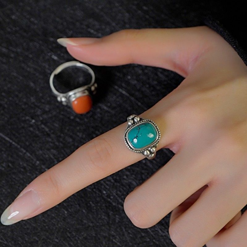 Flower Inlaid Decorative Ethnic Style Niche Adjustable Versatile Rings