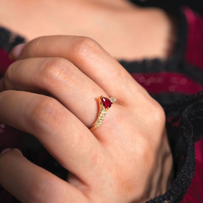 Women's Wine Red Court Open French Entry Lux Niche High Sense Rings