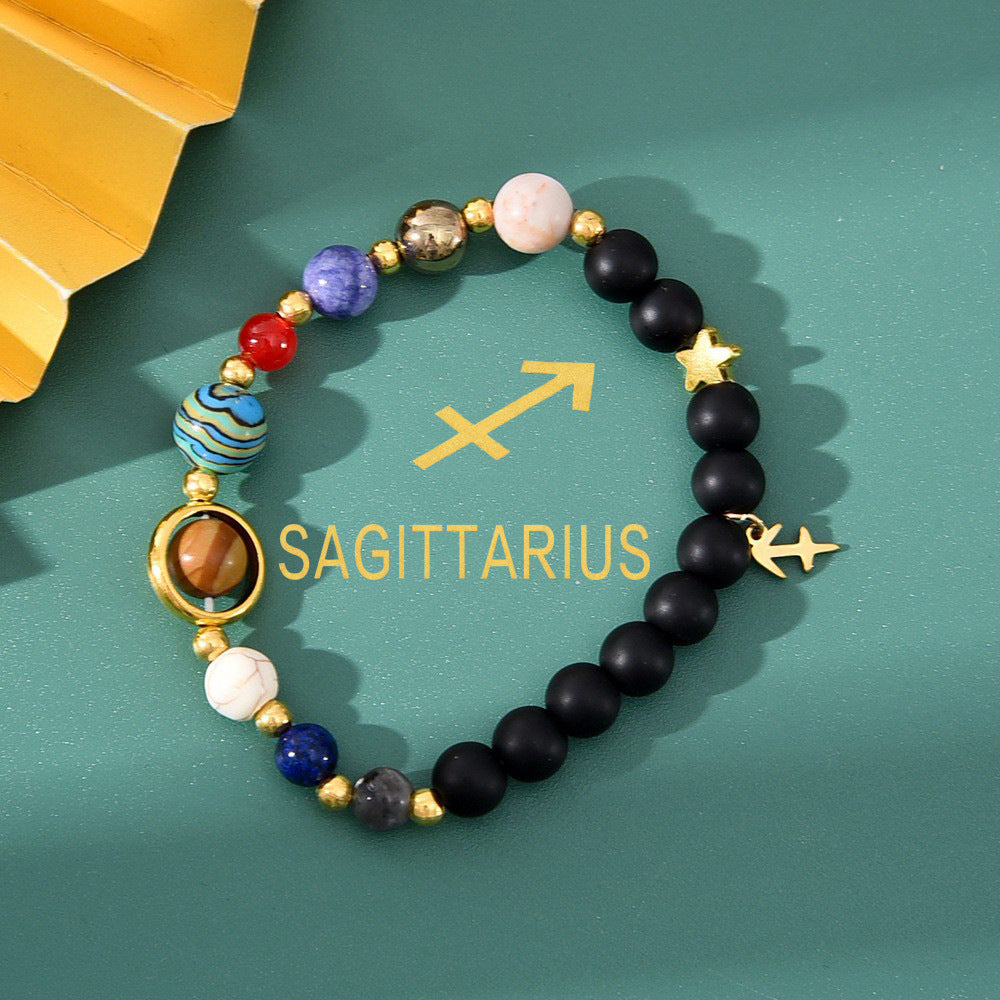 Planets Twee Constellations Natural Stone Blue Black Bracelet