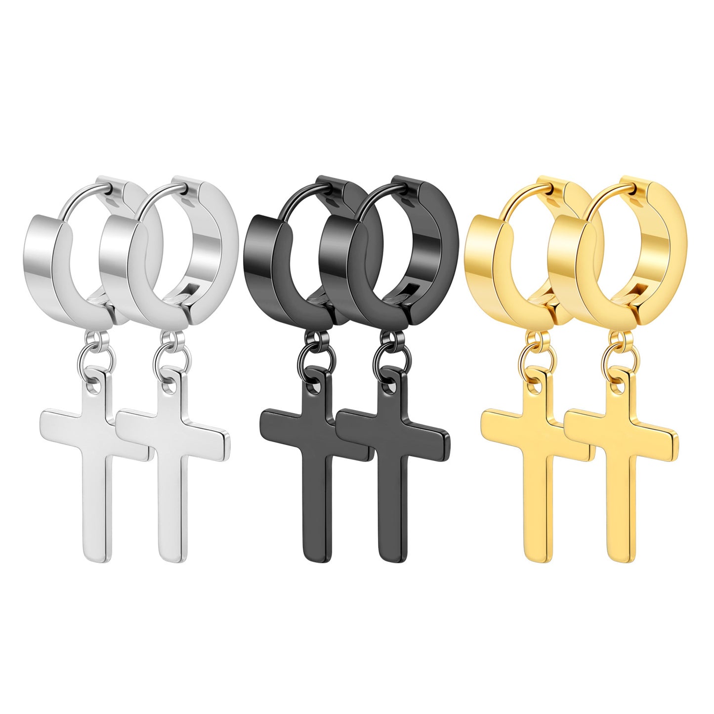 Round Flat Cross Diamond Titanium Steel Ear Rings