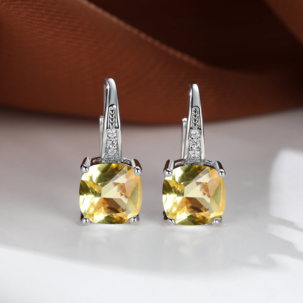 Women's Square Zircon Inlaid Ear Hook Korean Fashion Style Stud Earrings