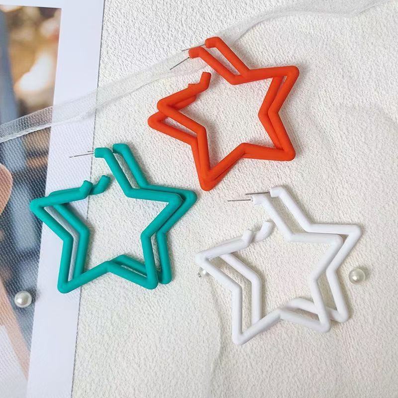 Big Five-pointed Star Western Style Colorful Unique Stud Earrings