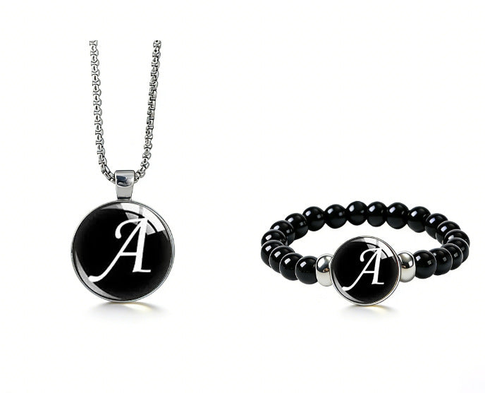 Women's Fashionable Black Time Stone With English Letters Necklace