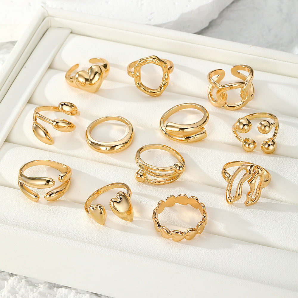 Women's Exaggerated Personalized Gold Irregular Oval Heart-shaped Open Rings