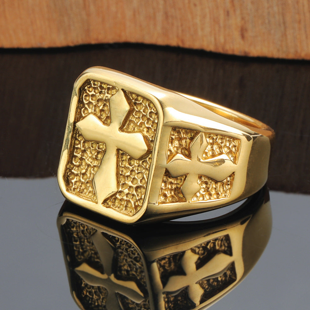 Titanium Steel Casting Trend Stone Texture Rings