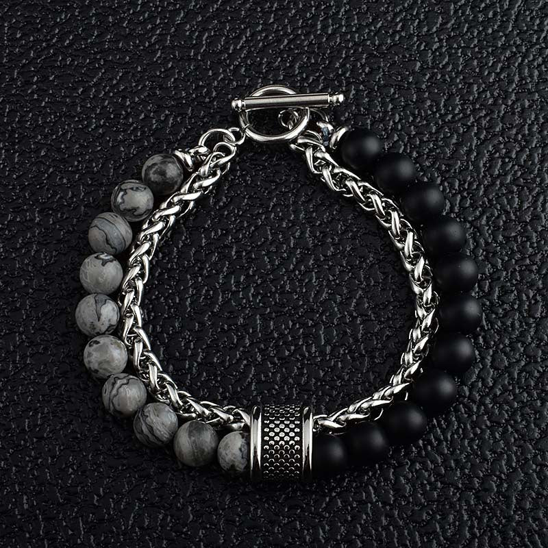 Men's Stainless Steel Basket Chain Frosted Stone Bracelets