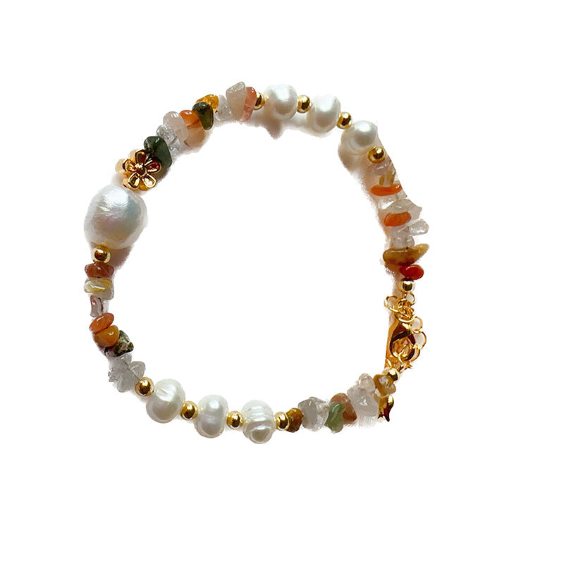 Artistic Oriental Style Natural Stone Pearl Small Flower Autumn Color Bracelet