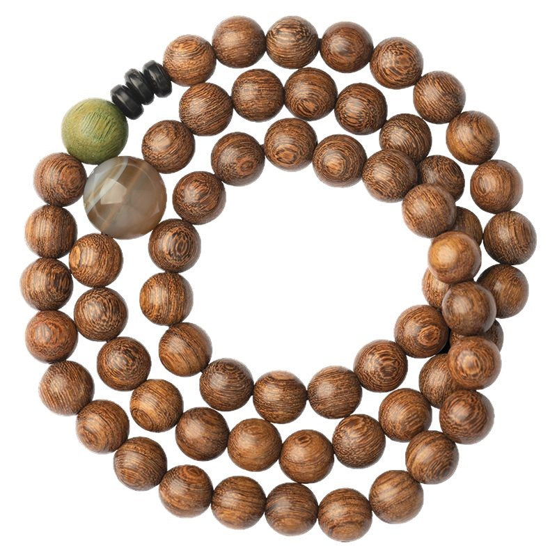 Women's & Men's Double Circle Golden Sandalwood Wooden Buddha Beads Couple Retro Hand Bracelet